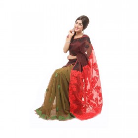 Classical Handloom Muslin share in silk from Tangail with embroidery 